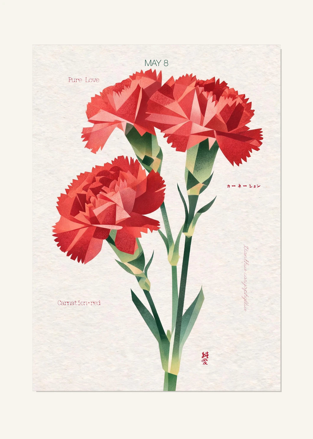 May 8 Birth Flower Poster — Carnation (Red) — clean
