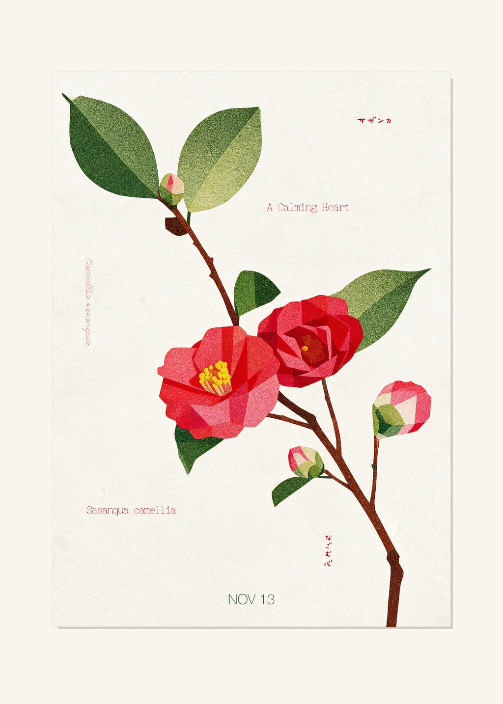 November 13 Birth Flower Poster — Sasanqua Camellia — clean