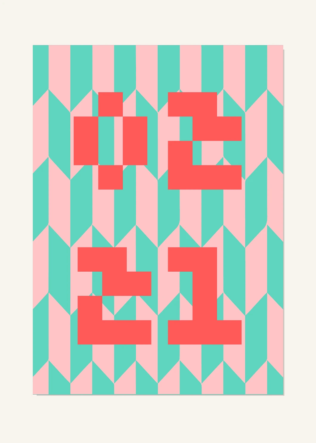 February 21 DAYMARK Poster — Coral Pixels — clean
