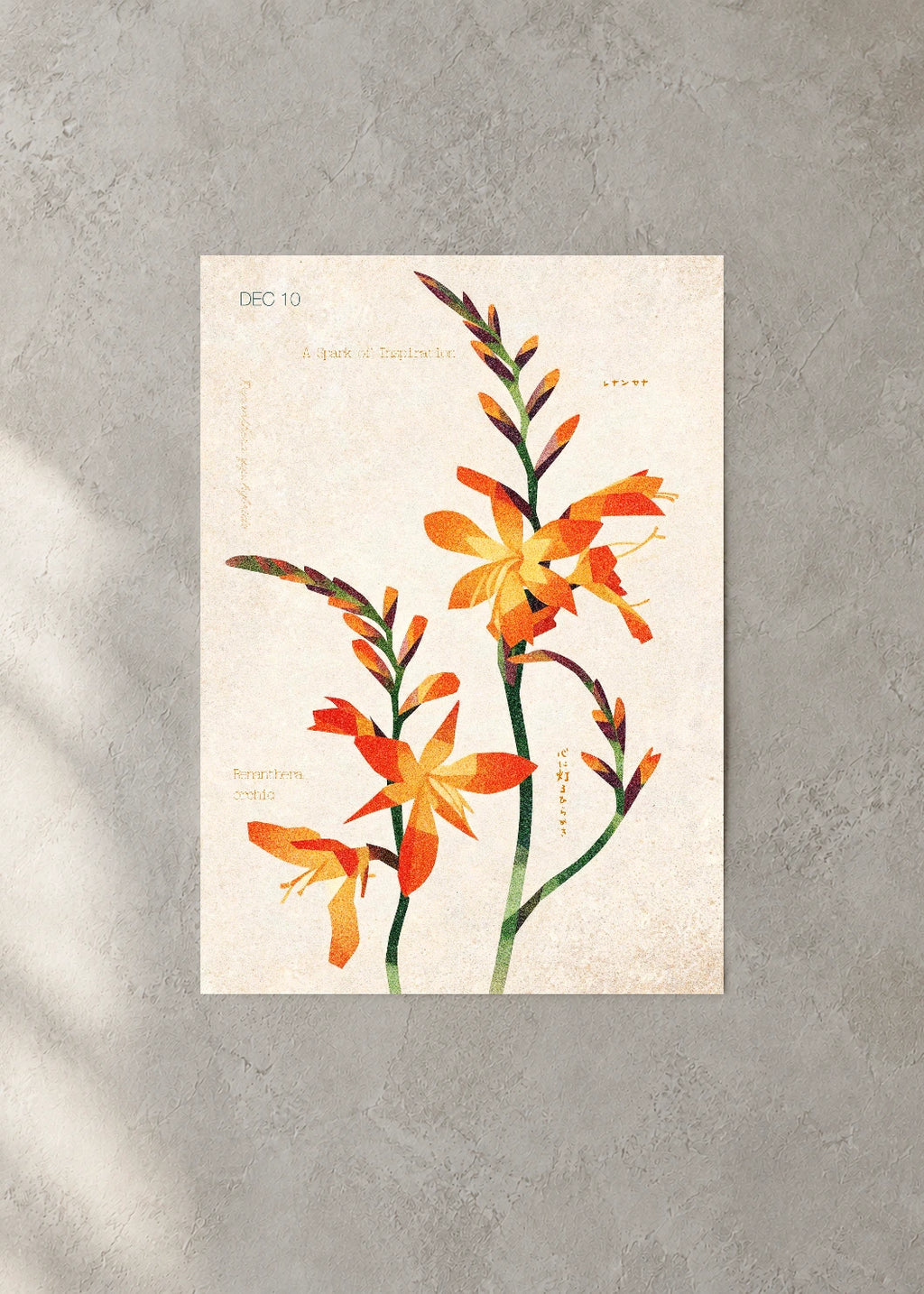December 10 Birth Flower Poster — Renanthera Orchid — concrete wall