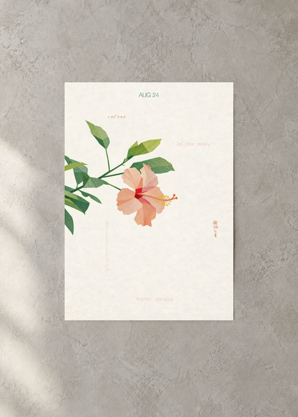 August 24 Birth Flower Poster — Tropical Hibiscus — concrete wall