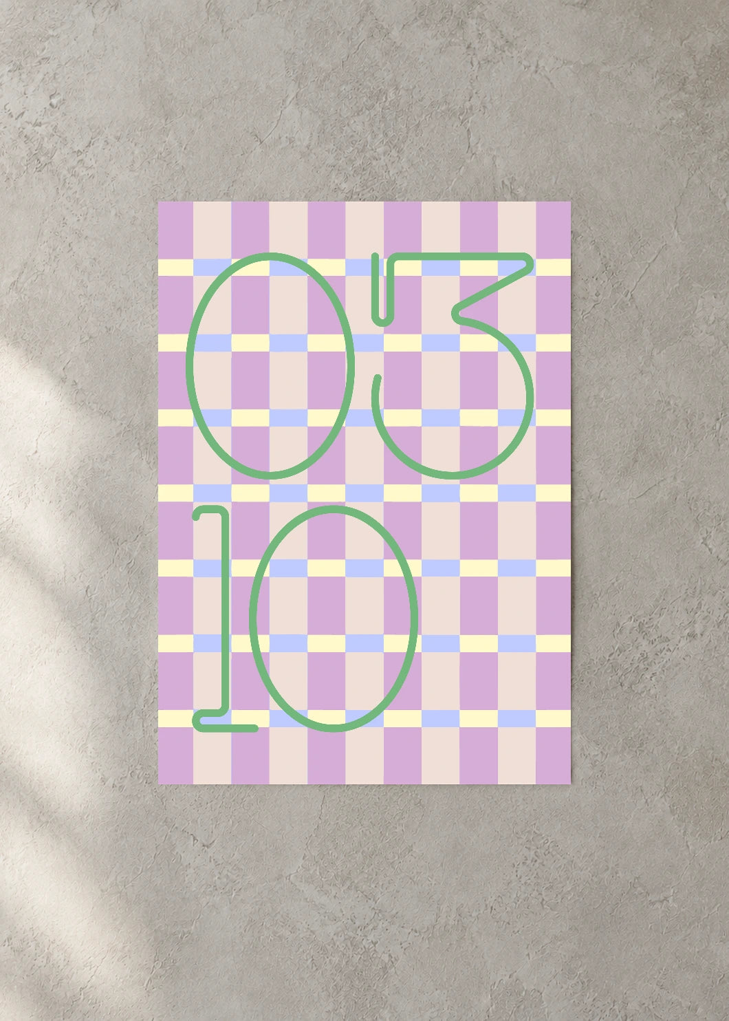 March 10 DAYMARK Poster — Lavender Check — concrete wall