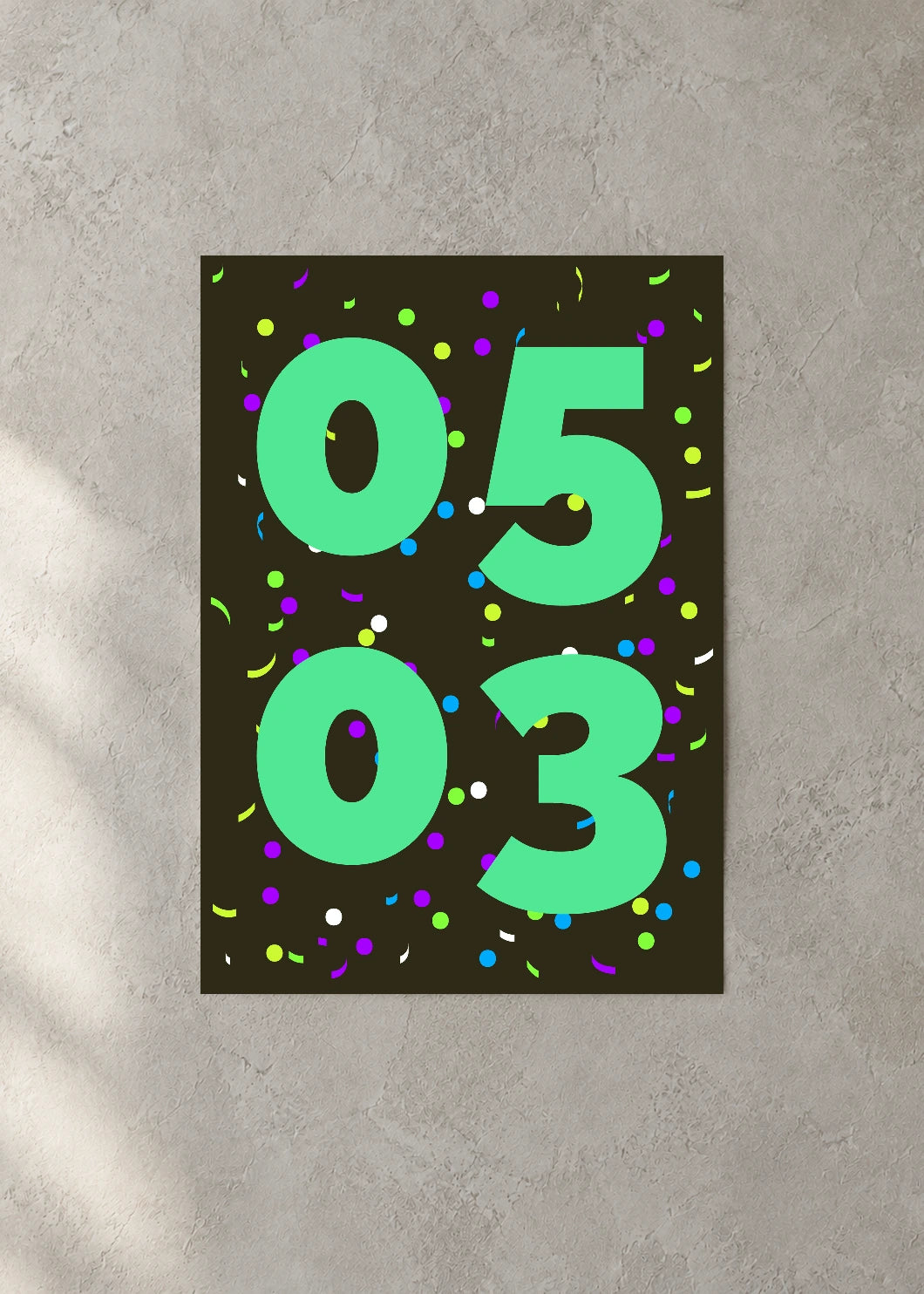 May 3 DAYMARK Poster — Mint Confetti — concrete wall