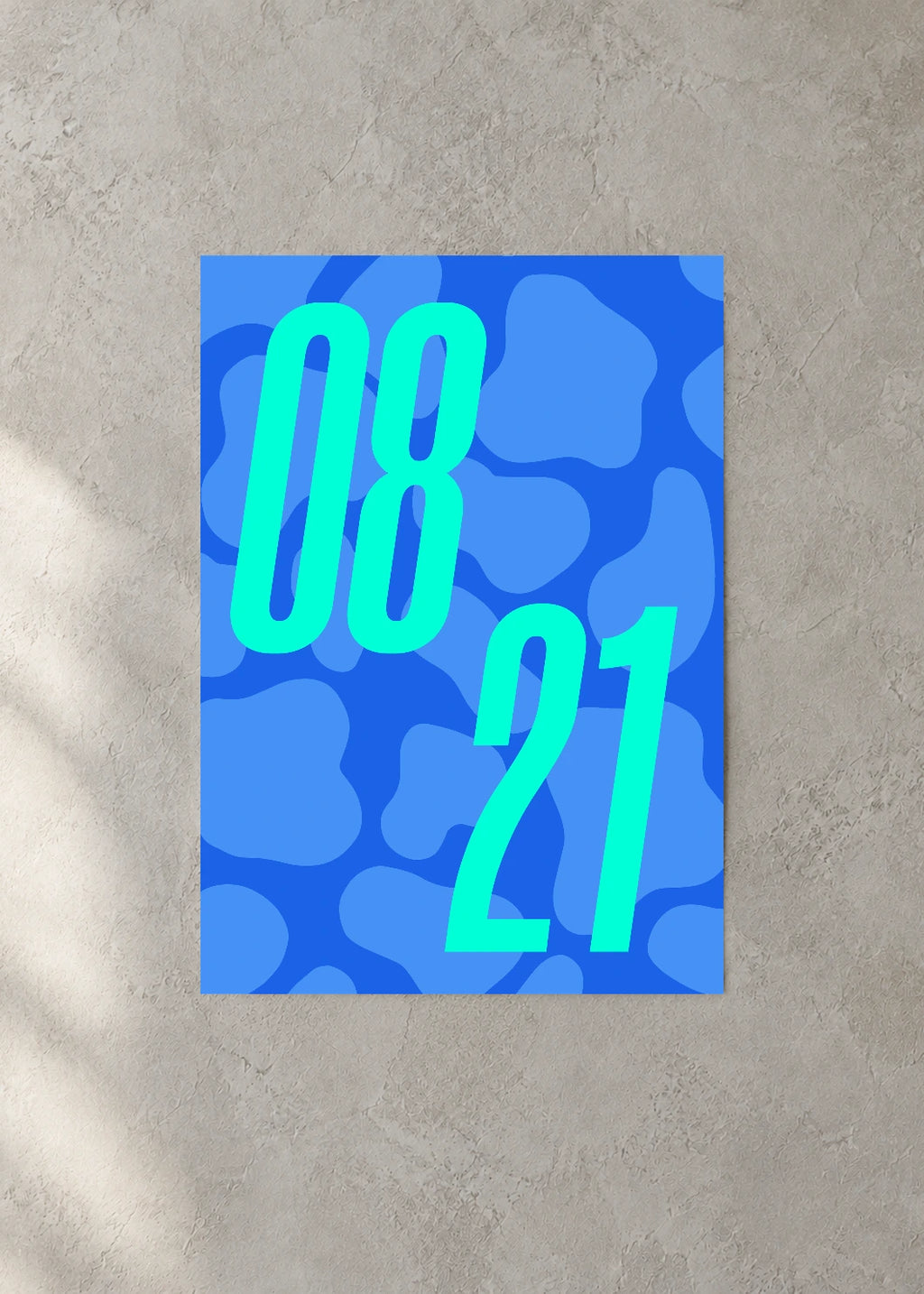 August 21 DAYMARK Poster — Neon Blue — concrete wall