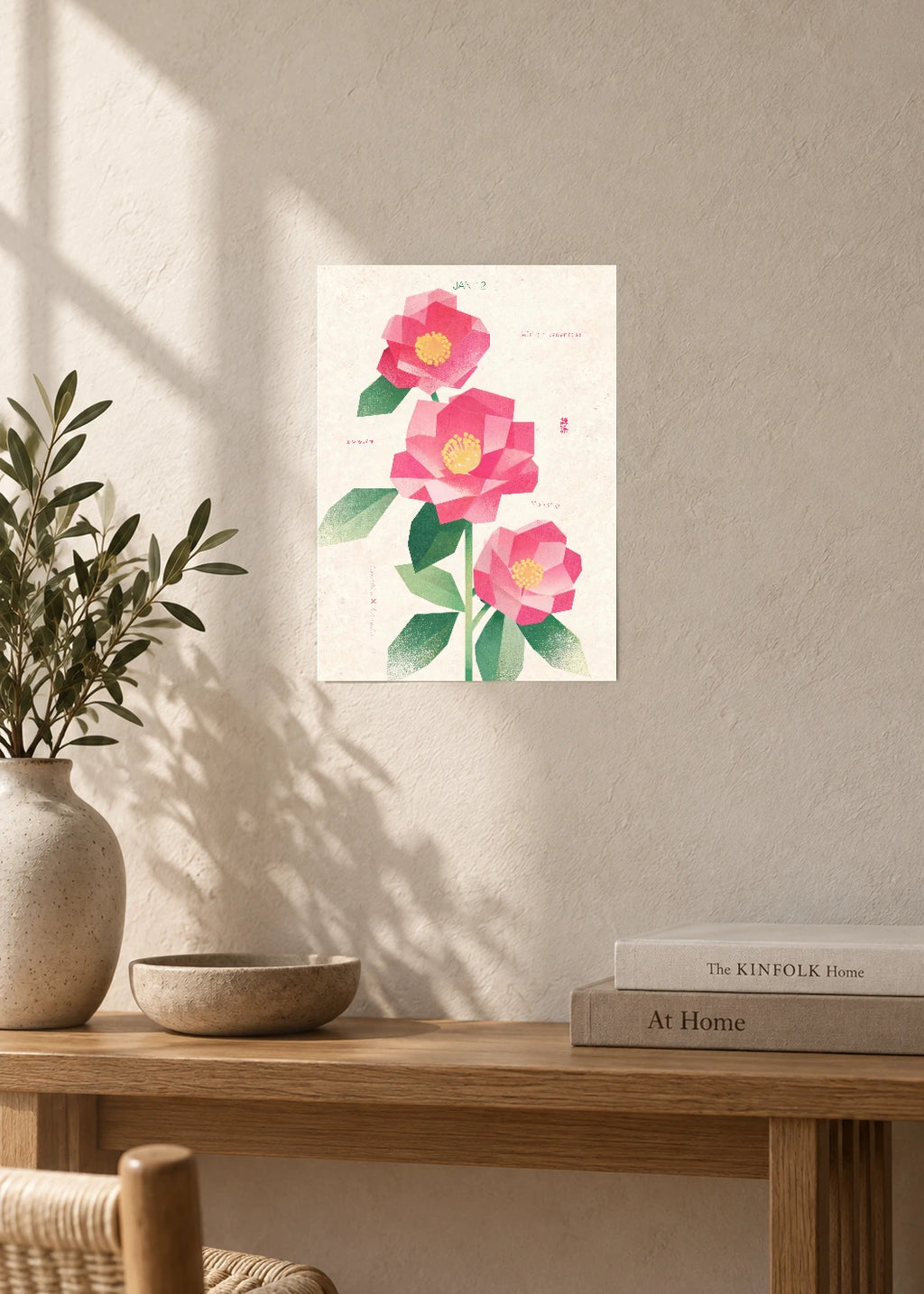 January 12 Birth Flower Poster — Winter Sasanqua — furniture