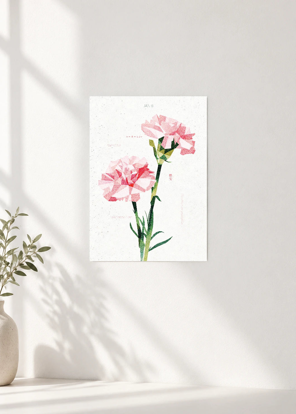 January 6 Birth Flower Poster — Carnation (Pink) — clean wall