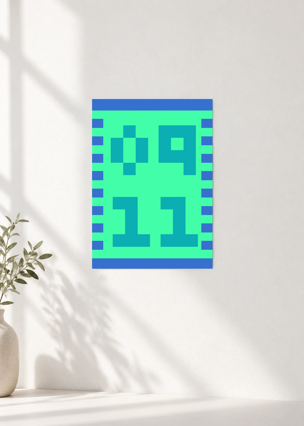 September 11 DAYMARK Poster — Teal Frame — clean wall