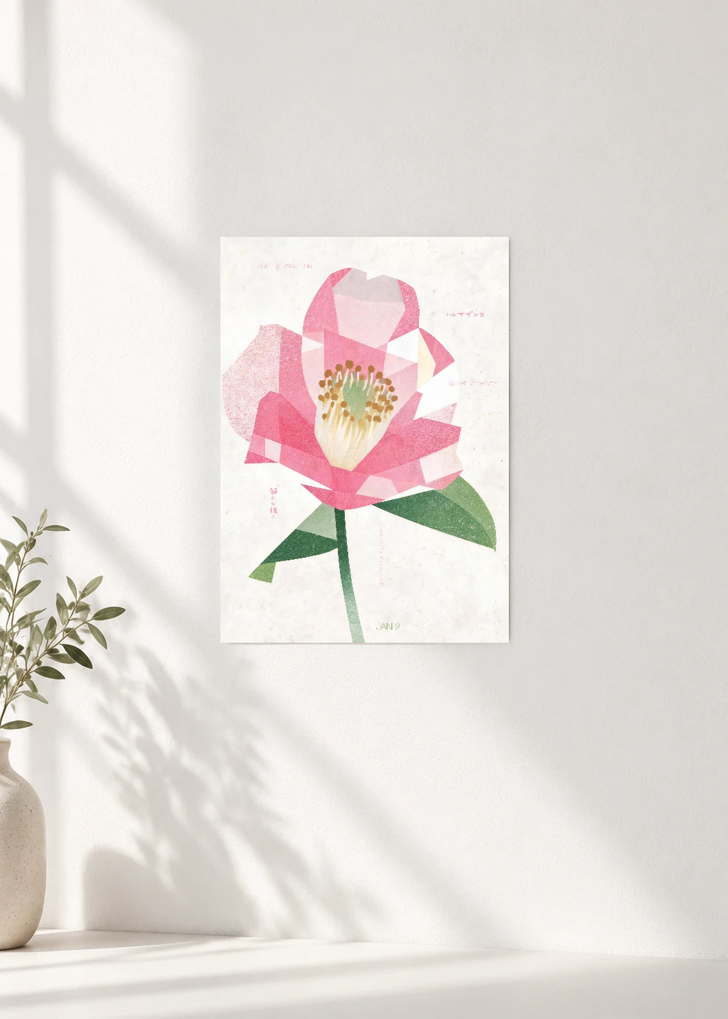 January 2 Birth Flower Poster — Spring Sasanqua — clean wall