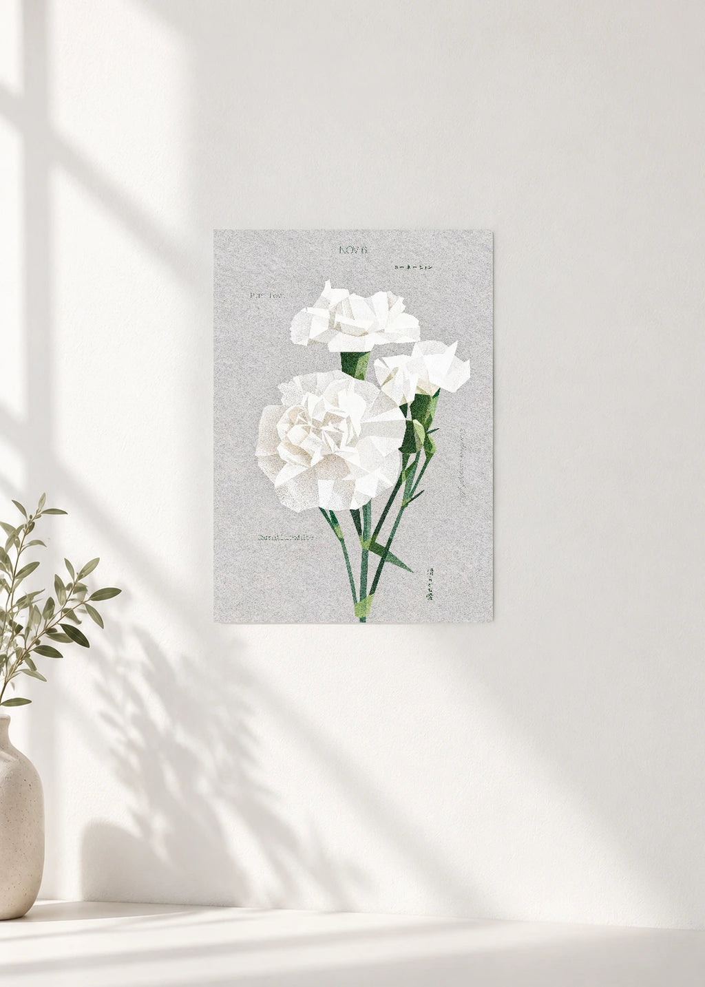 November 6 Birth Flower Poster — Carnation (White) — clean wall