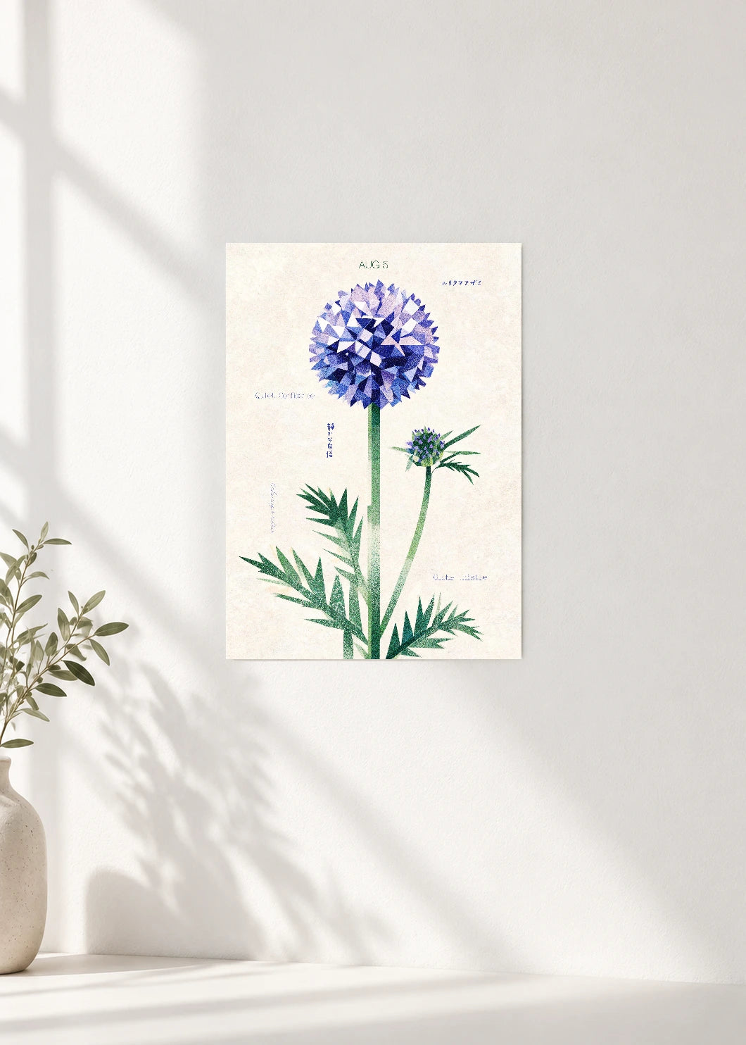 August 5 Birth Flower Poster — Globe Thistle — clean wall