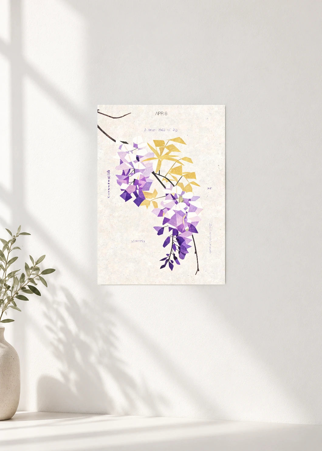 April 8 Birth Flower Poster — Japanese Wisteria — clean wall