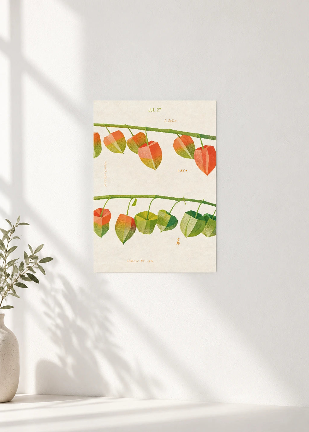 July 27 Birth Flower Poster — Chinese Lantern — clean wall