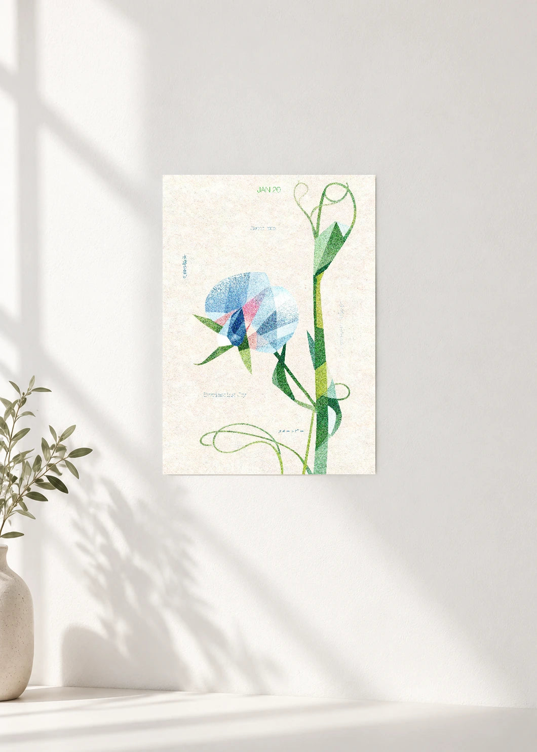 January 20 Birth Flower Poster — Sweet Pea — clean wall