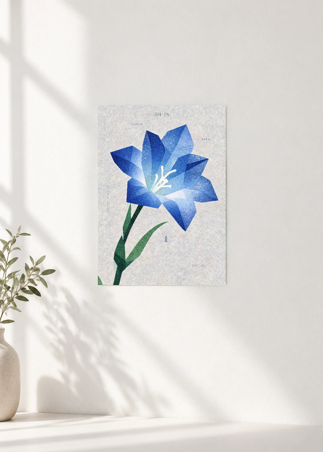 September 28 Birth Flower Poster — Japanese Gentian — clean wall