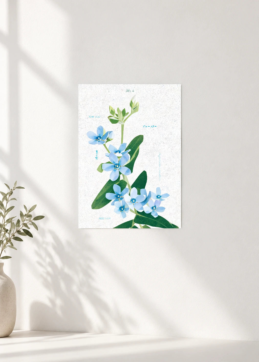 January 4 Birth Flower Poster — Blue Star — clean wall