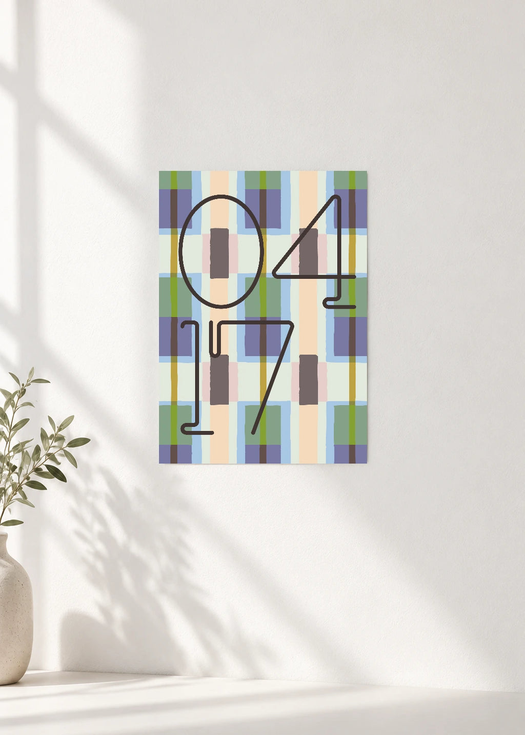 April 17 DAYMARK Poster — Layered Check — clean wall