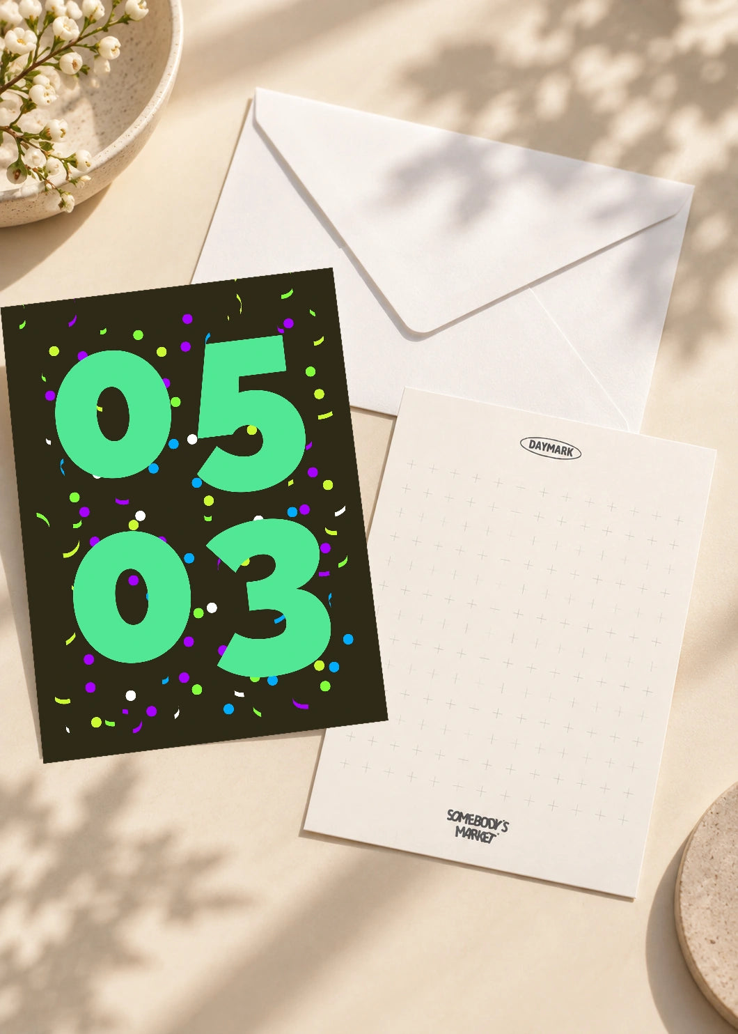 May 3 DAYMARK card — Mint Confetti — scene 2