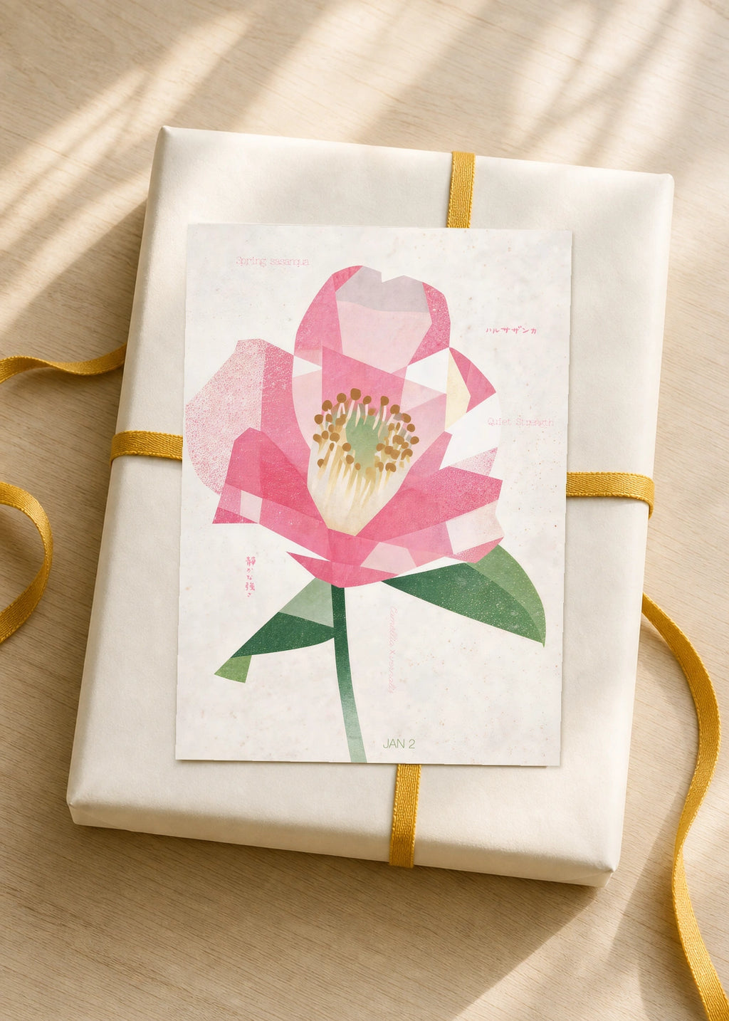 January 2 Spring Sasanqua birth flower card — gift