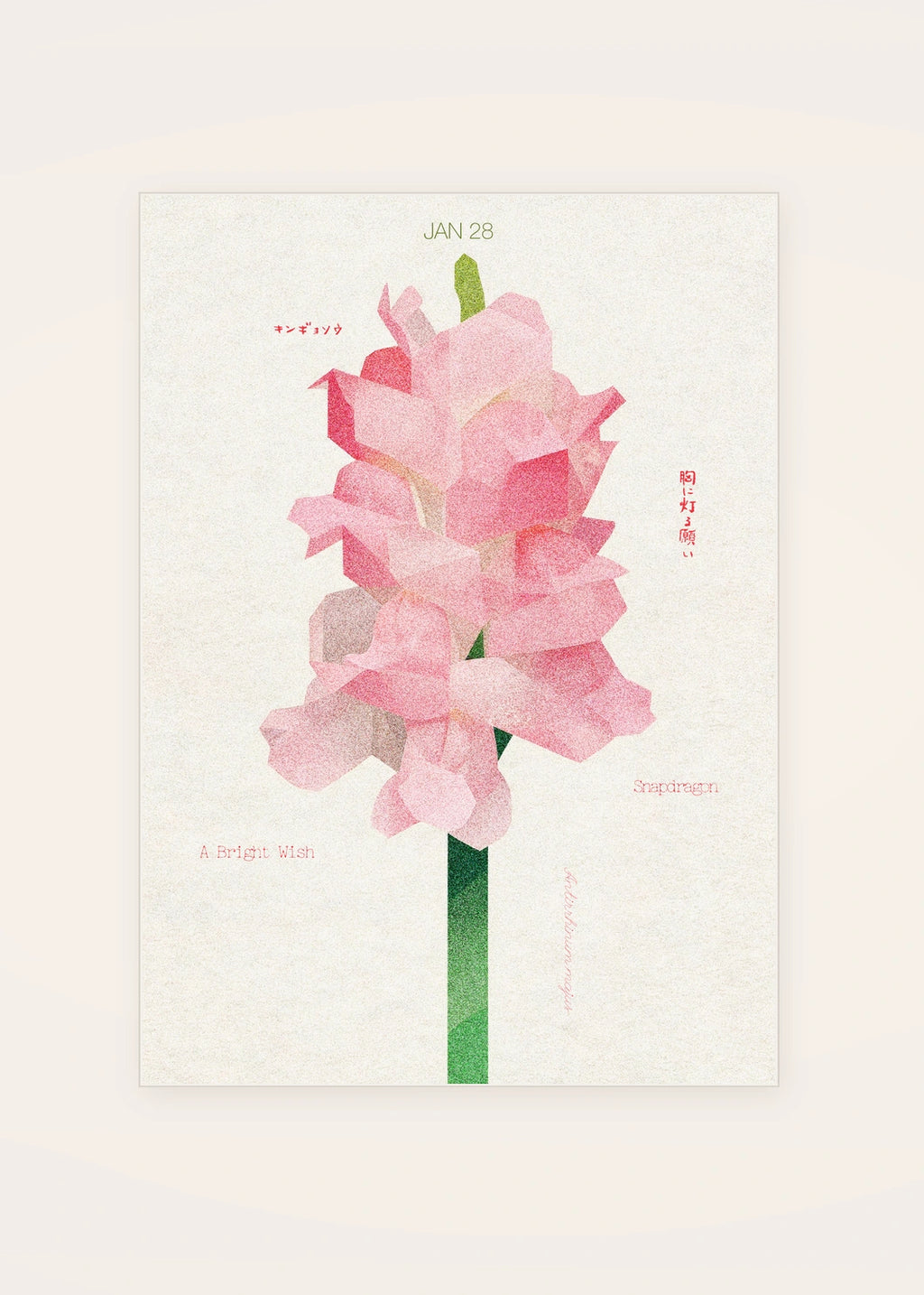 January 28 Snapdragon birth flower card — clean