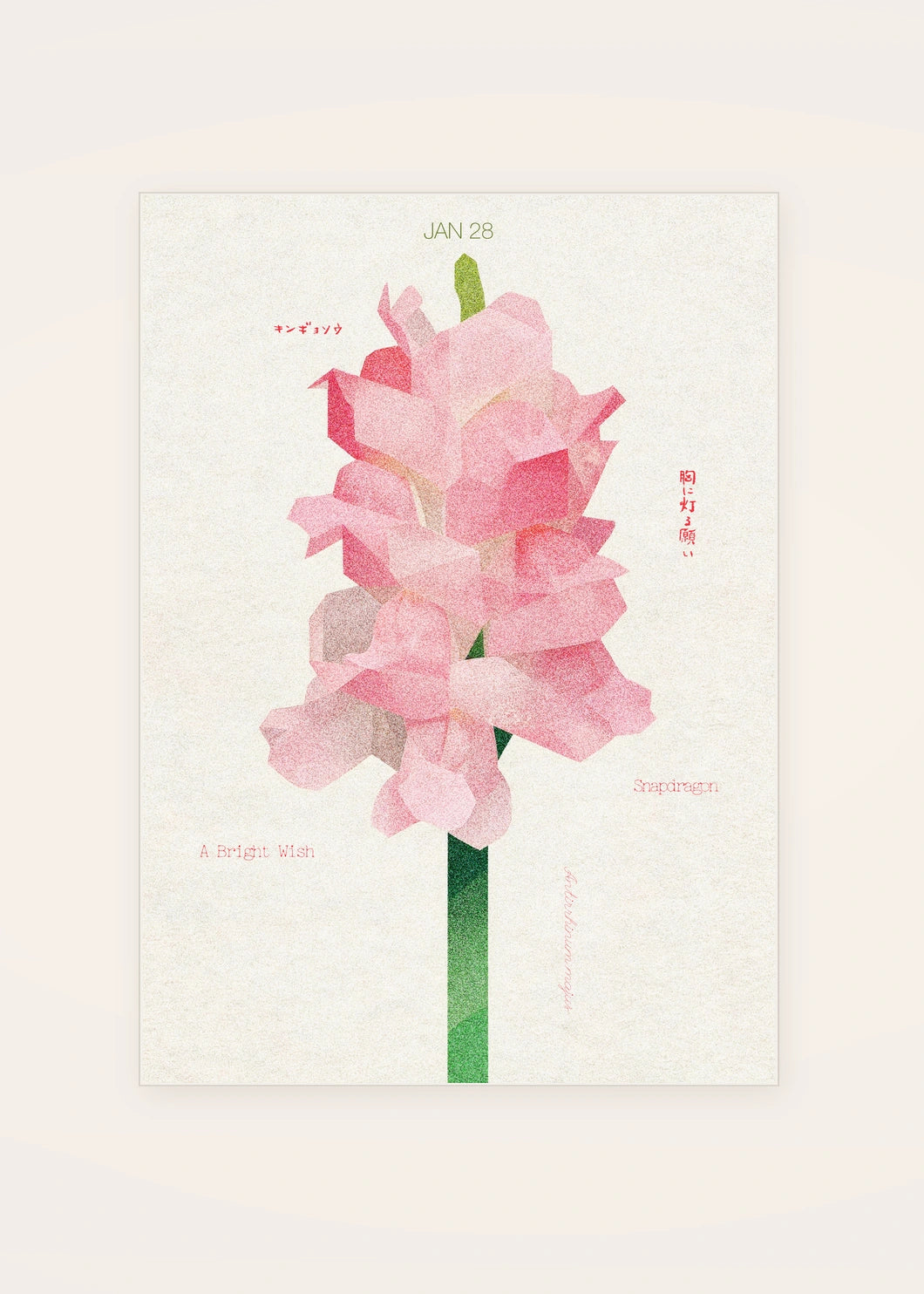 January 28 Snapdragon birth flower card — clean