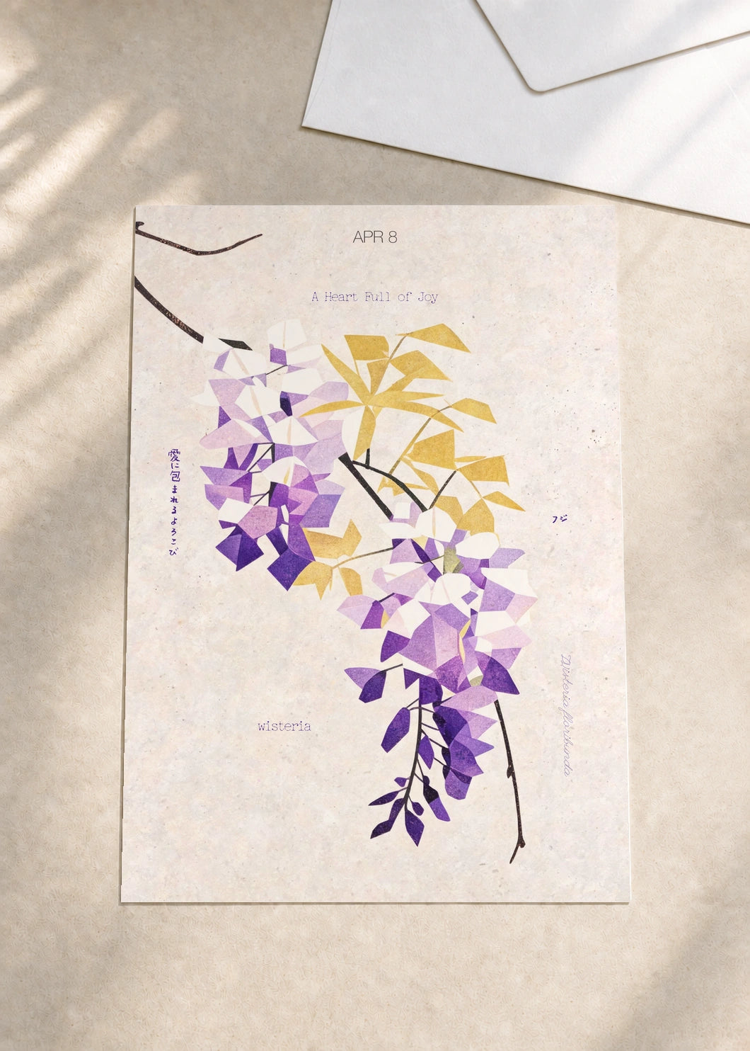 April 8 Japanese Wisteria birth flower card — envelope