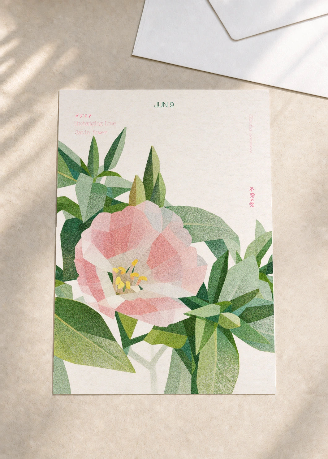 June 9 Satin Flower birth flower card — envelope