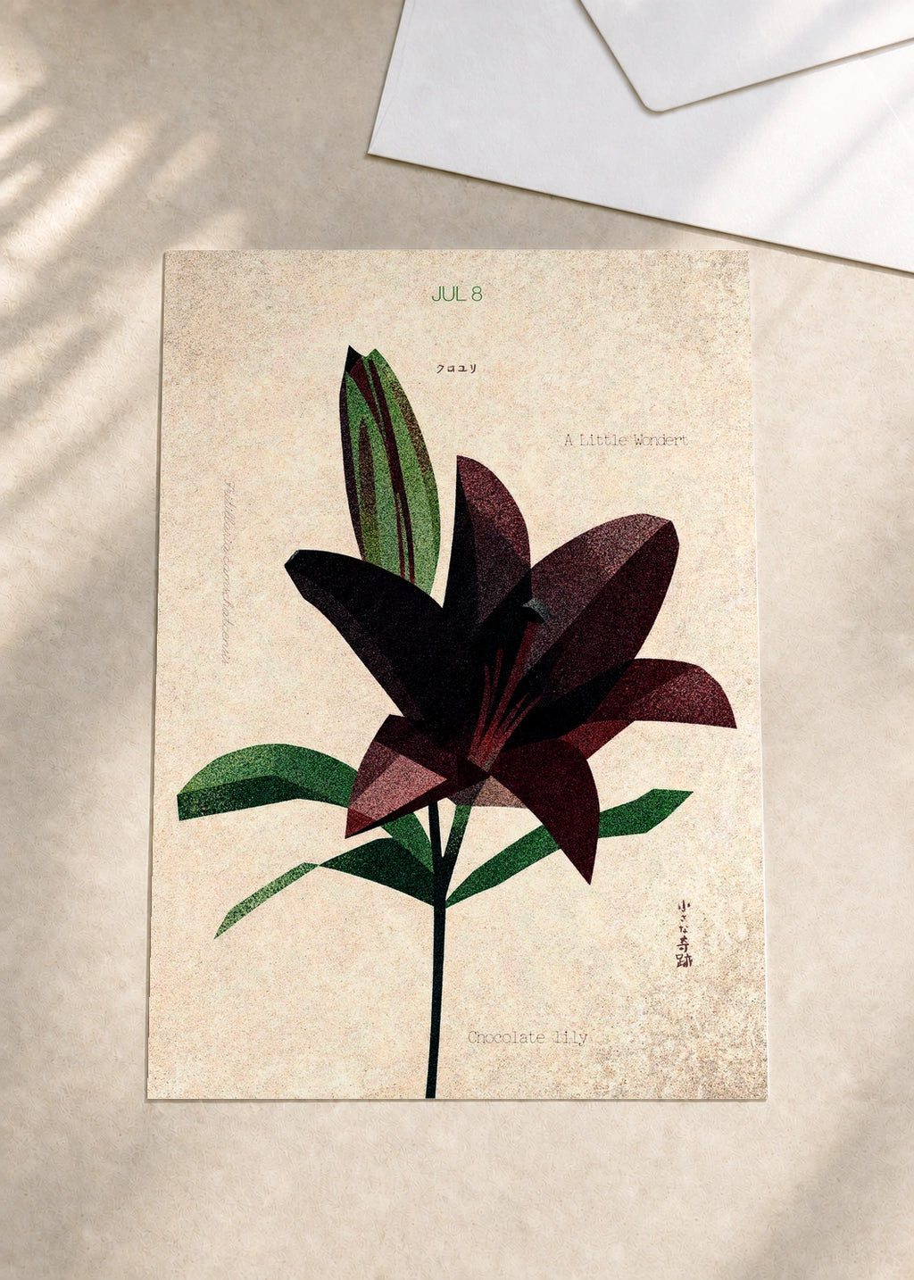 July 8 Chocolate Lily birth flower card — envelope