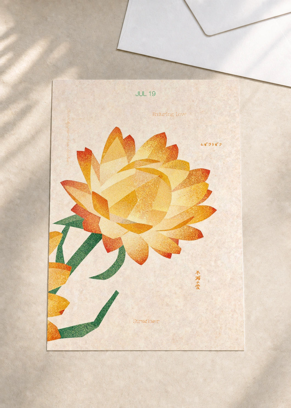 July 19 Strawflower birth flower card — envelope