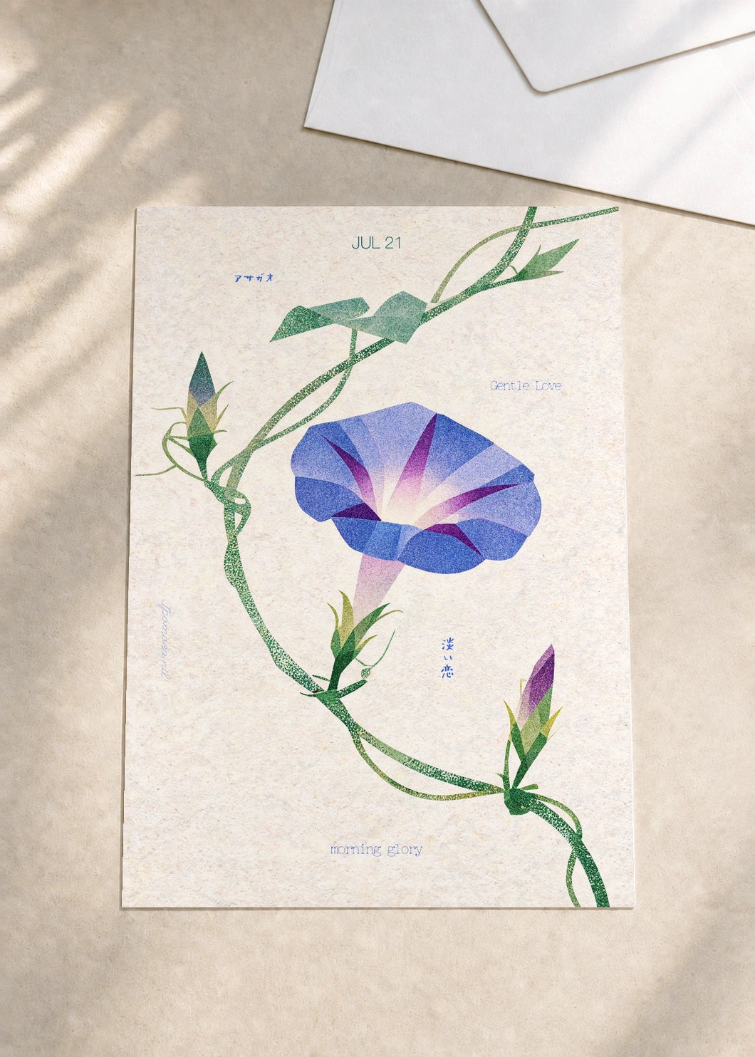 July 21 Japanese Morning Glory birth flower card — envelope