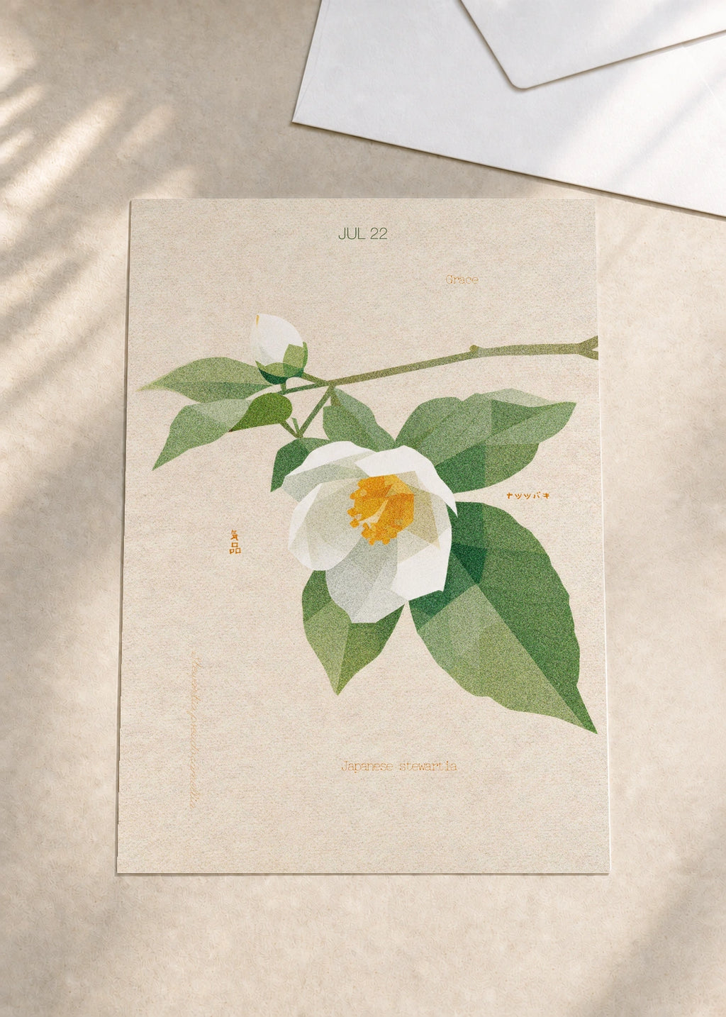 July 22 Japanese Stewartia birth flower card — envelope