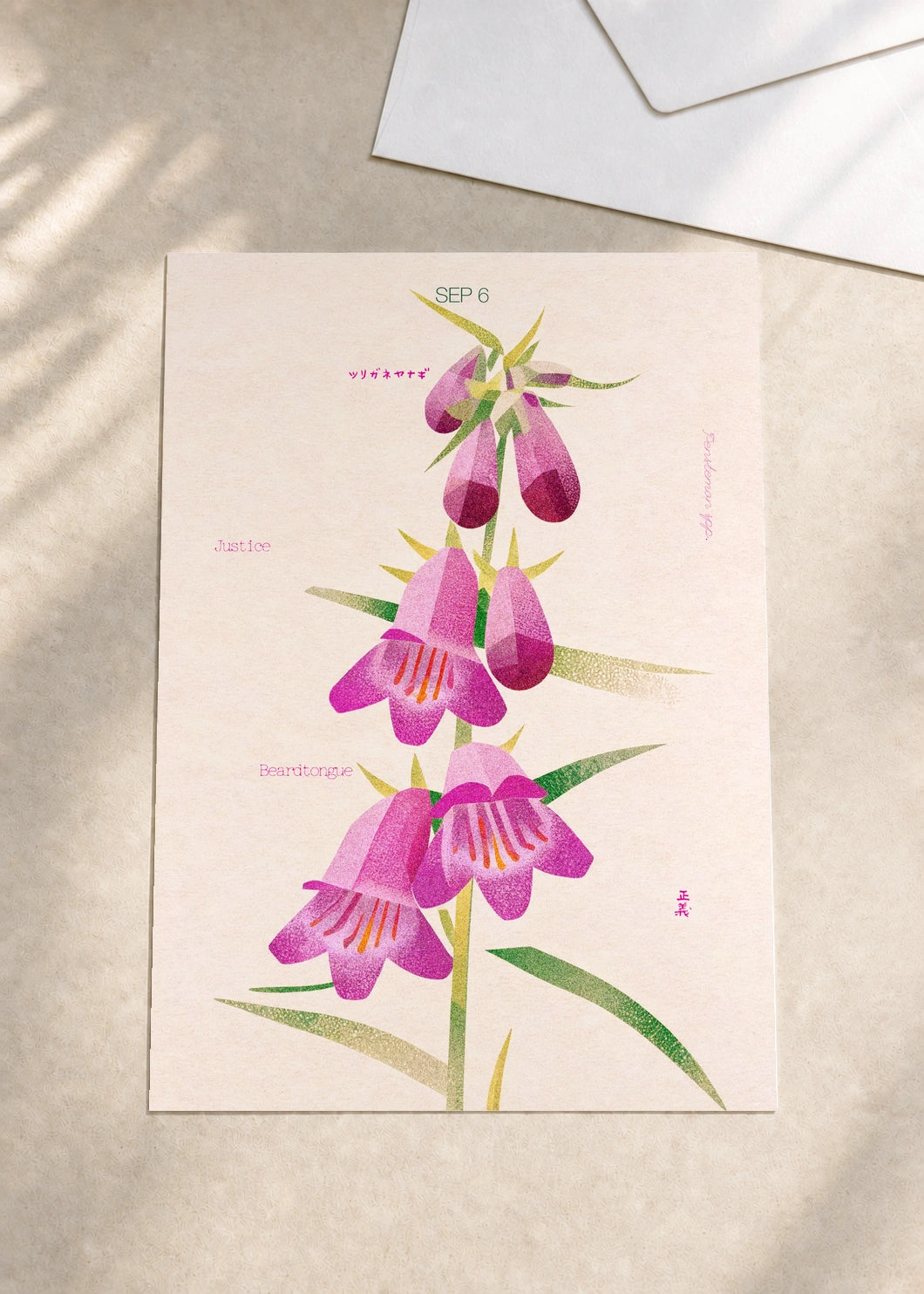 September 6 Beardtongue birth flower card — envelope