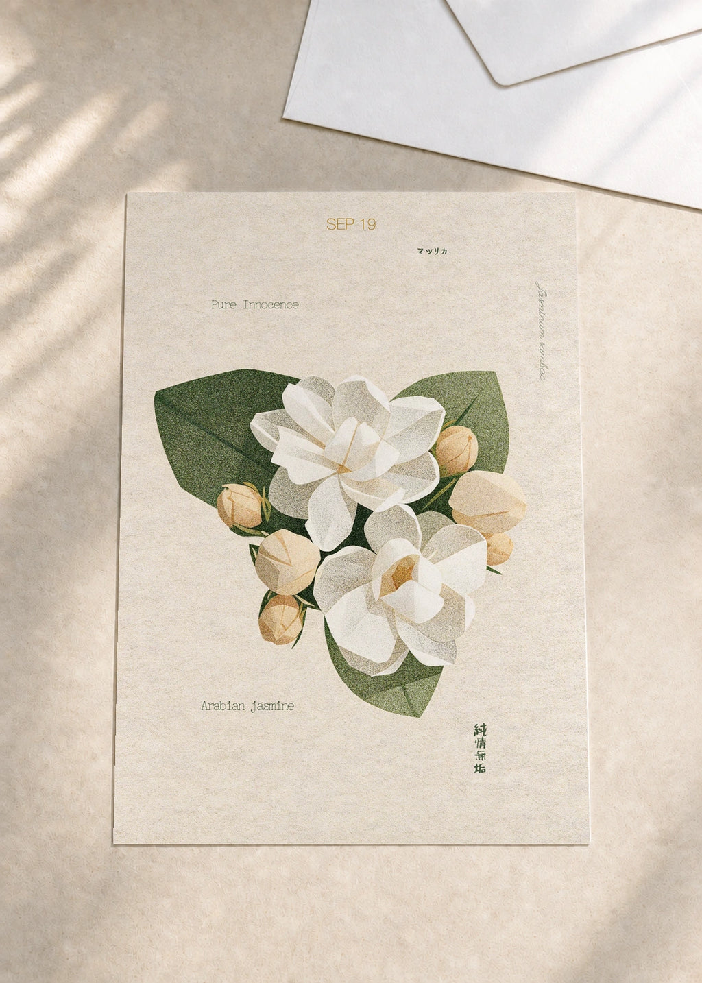 September 19 Arabian Jasmine birth flower card — envelope