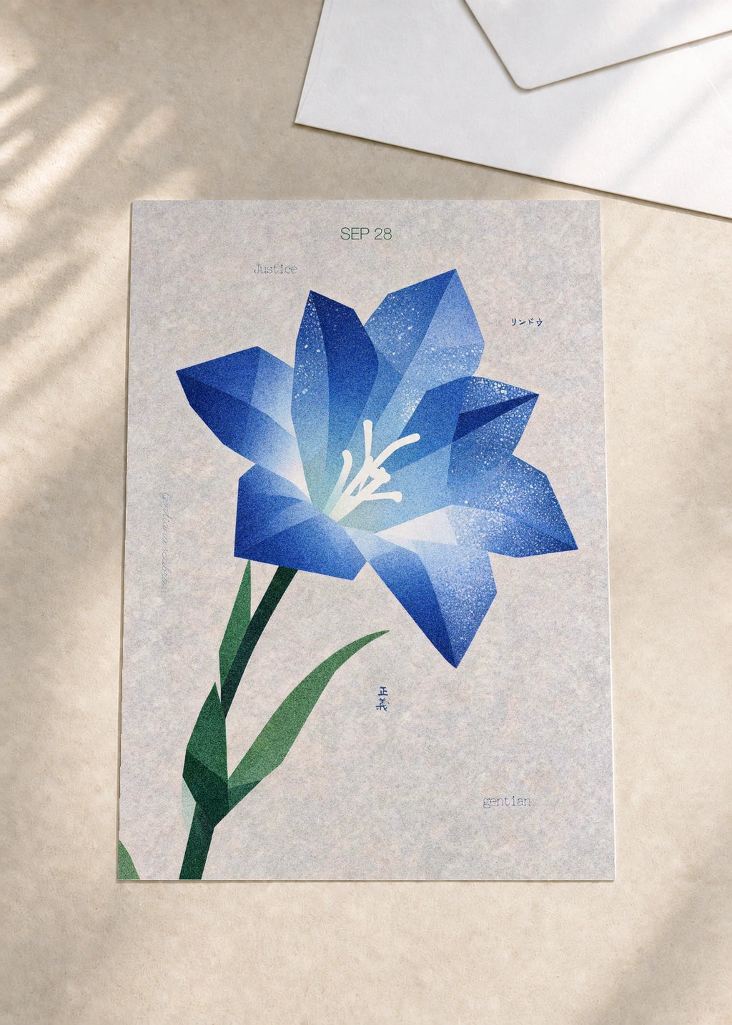 September 28 Japanese Gentian birth flower card — envelope