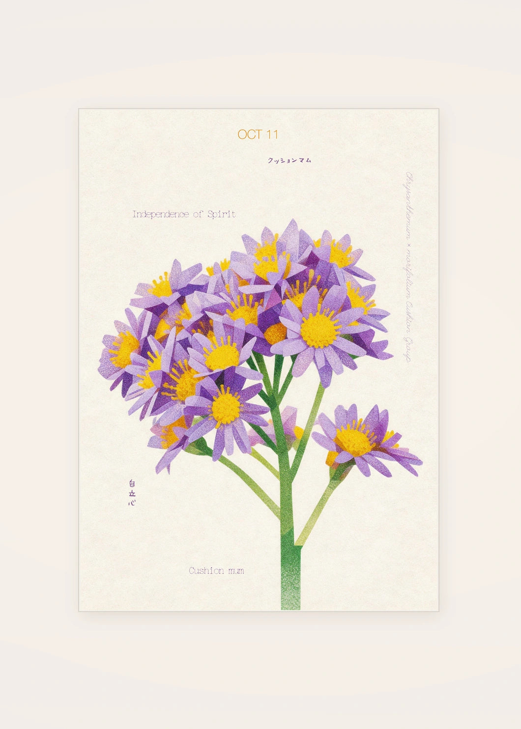 October 11 Cushion Mum birth flower card — clean