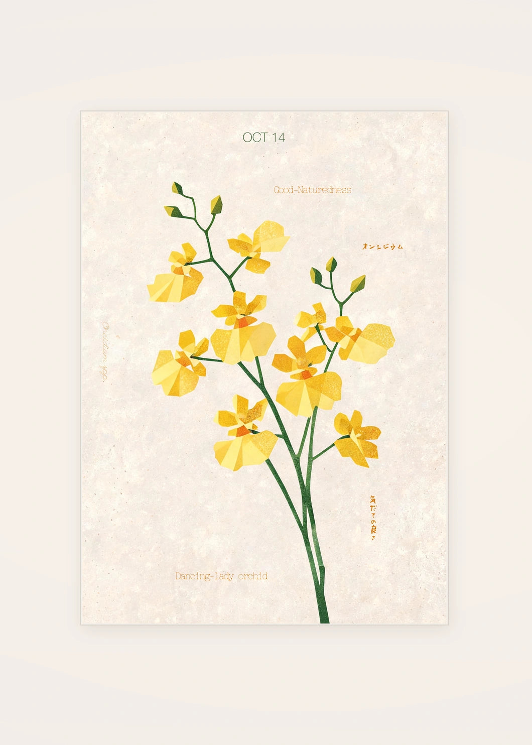 October 14 Dancing-Lady Orchid birth flower card — clean