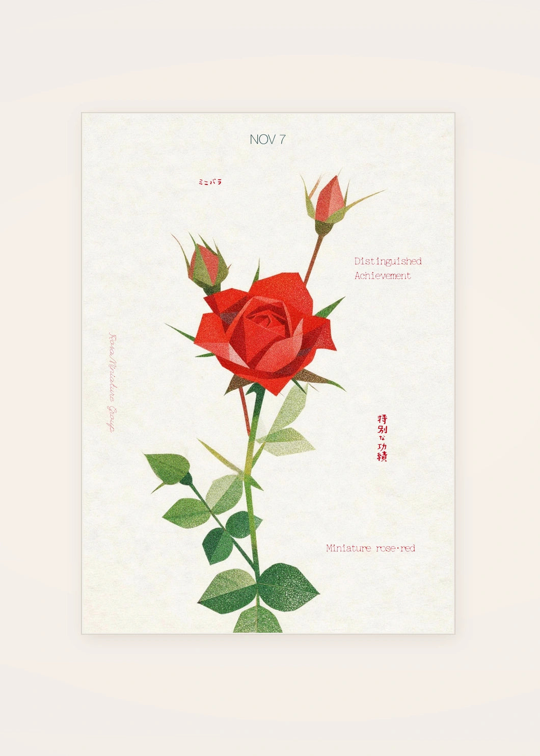 November 7 Miniature Rose (Red) birth flower card — clean